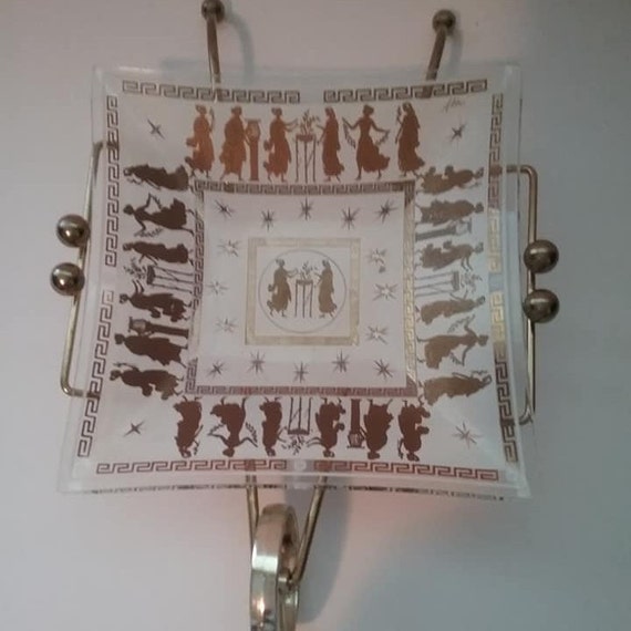 Vintage Frosted Dish, Aldon signed, Greek Design