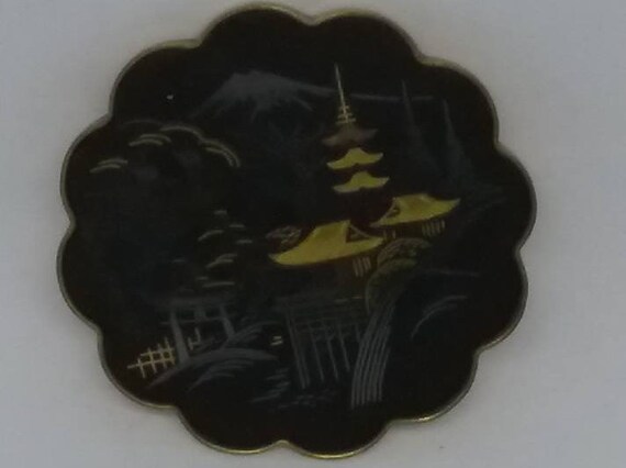 Vintage Damascene Brooch, Signed Amita,