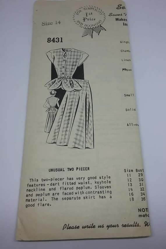 1940's Sue Burnett Pattern, #8431 WWII Era