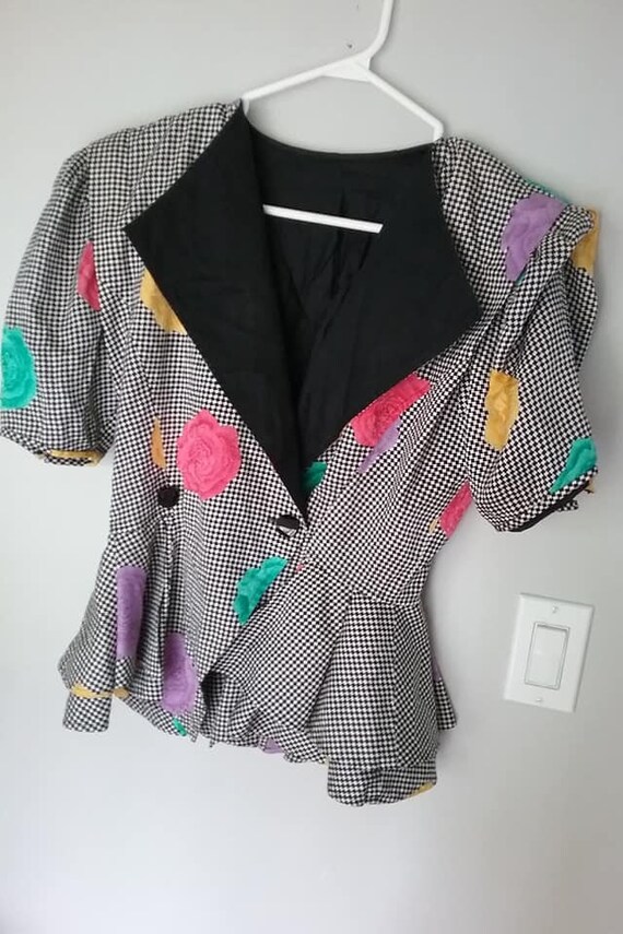 Vintage 80's Peplum Blouse, Big Shoulders
