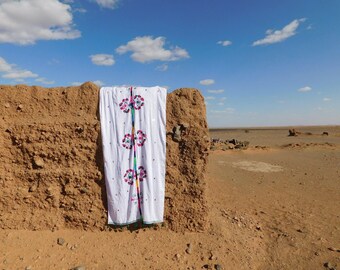 White Berber Embroidered Scarf / Throw / Curtain/ Tablecloth