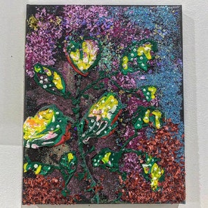 Glitter Begonia, mixed media piece, sparkly and fun