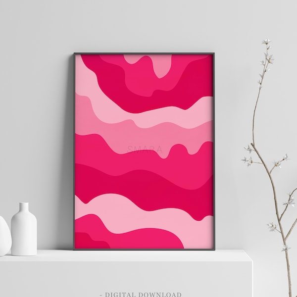 Printable Abstract Wall Art: Wavy, Swirls, Bold Pink