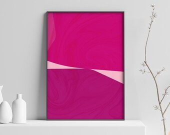 May include: Abstract digital art print with a pink and magenta color scheme. The print features a pink line across a magenta background with a swirling pattern.