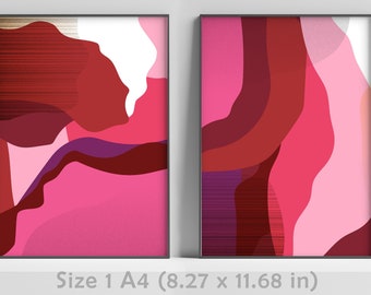 Abstract Wavy Pink Art: Fuchsia & Magenta Printable Wall Decor
