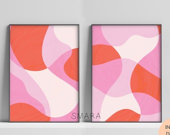 Printable Abstract Geometric Pink and Orange Wall Art