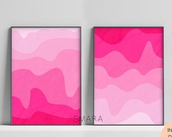 Abstract Wave Geometric Art: Hot Pink & Fuchsia Printable Wall Decor