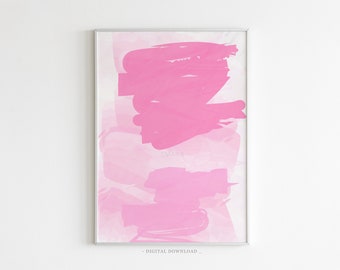 Set of 1 A1 Printable Abstract Wall Art: Pink, Brush Stroke