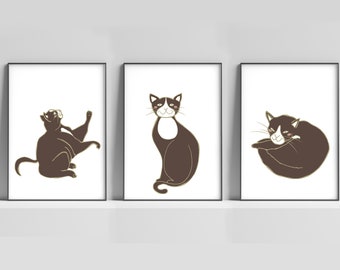 Set of 3 Printable Wall Art: Nursery, Black Cat gestures