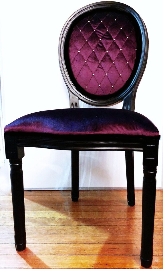 Oval Back Side Chair In Plush Purple Tufted Velvet Etsy