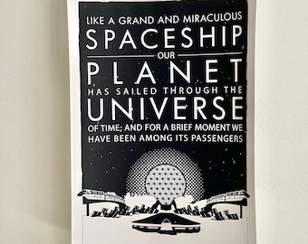Recuerdo de Disney / Impresión a mano de Spaceship Earth / Arte de pared inspirado en Disney Epcot / Póster