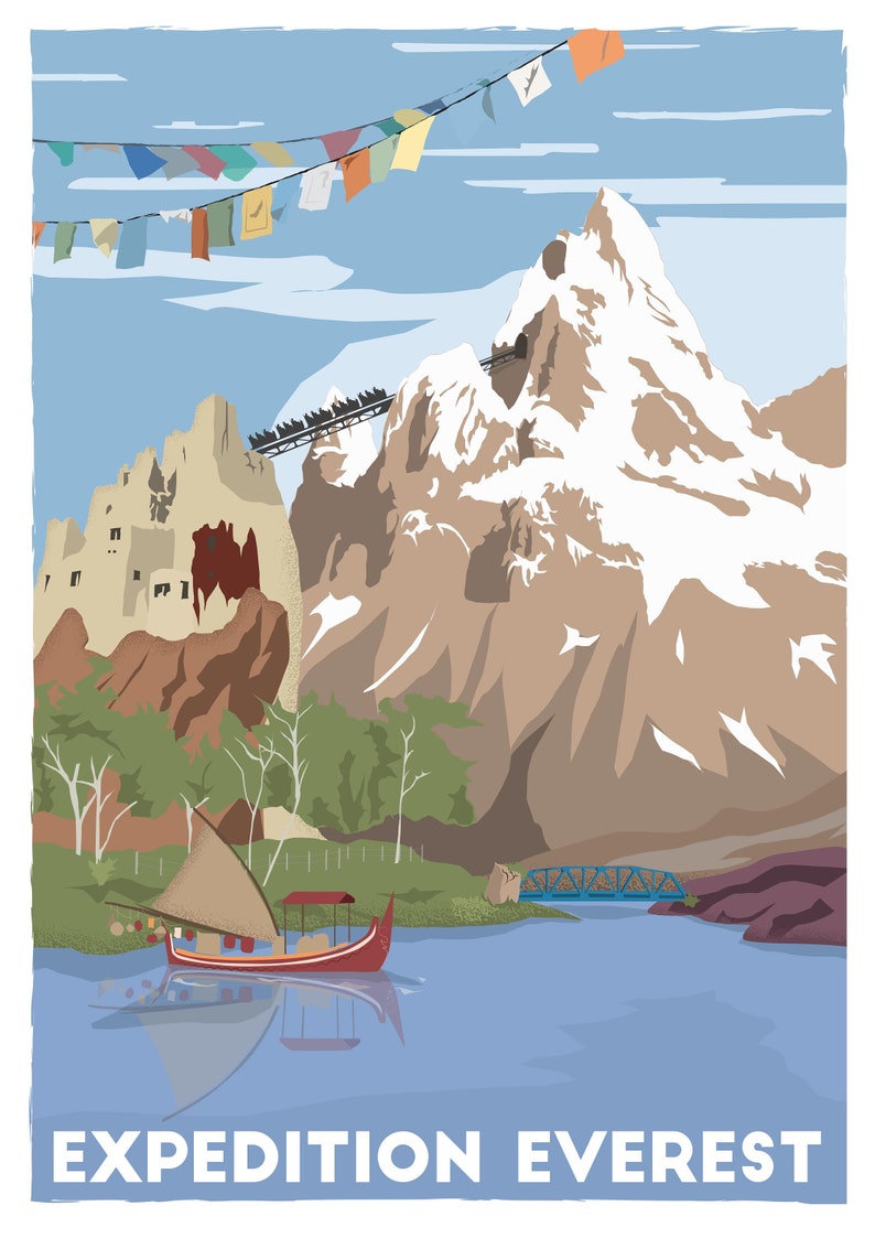 Expedition Everest and Forbidden Mountain print with iconic roller coaster design