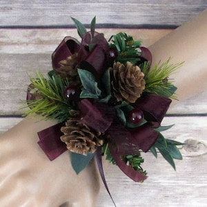 Pine and pinecone wrist corsage