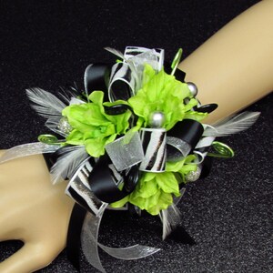 Lime Green Black Zebra Stripe Wrist Corsage Etsy UK