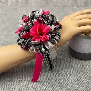 Hot Pink and Silver Wrist Corsage or Boutonniere