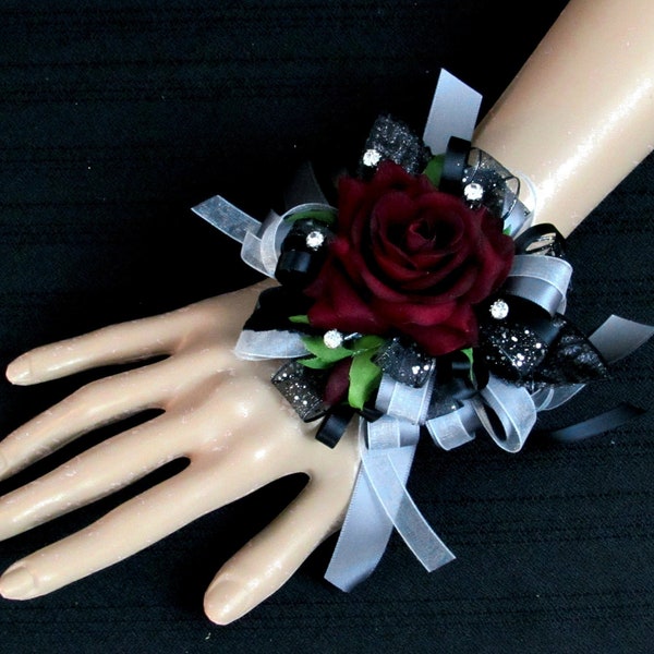 Burgundy Artificial Velvet Rose Wrist Corsage