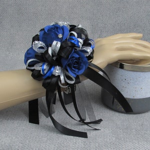 Royal Blue and Black Wrist Corsage