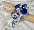 Royal Silver Black Silk Wrist Corsage and Boutonniere, Prom, HOCO