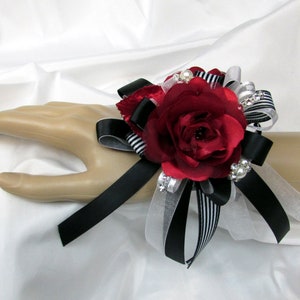 Black Striped and Red Rose Prom Wrist Corsage - Etsy