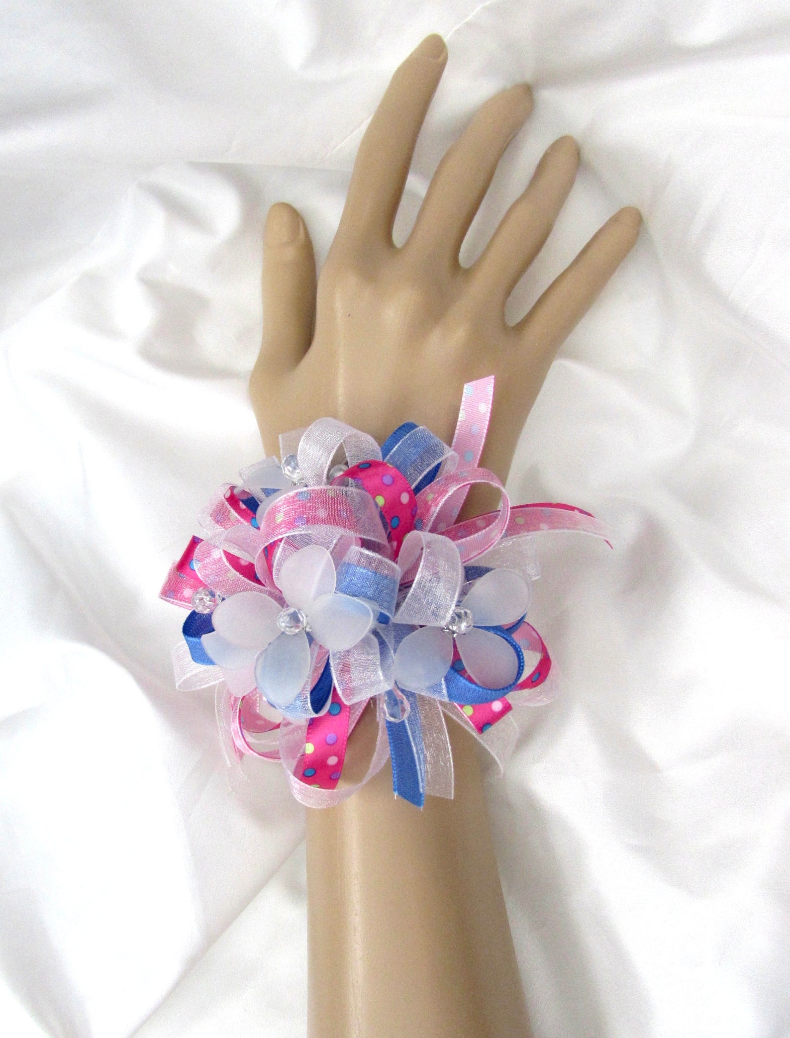 Little Girl's Pink and Blue Wrist Corsage Etsy