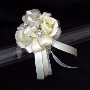 Ivory Rosebud Wrist Corsage with Bling