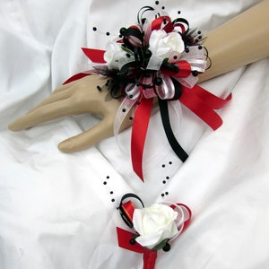 Red Black and White Wrist Corsage With Bling - Etsy