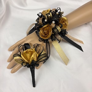 what color corsage for gold dress Ivory White and Gold Prom Corsage