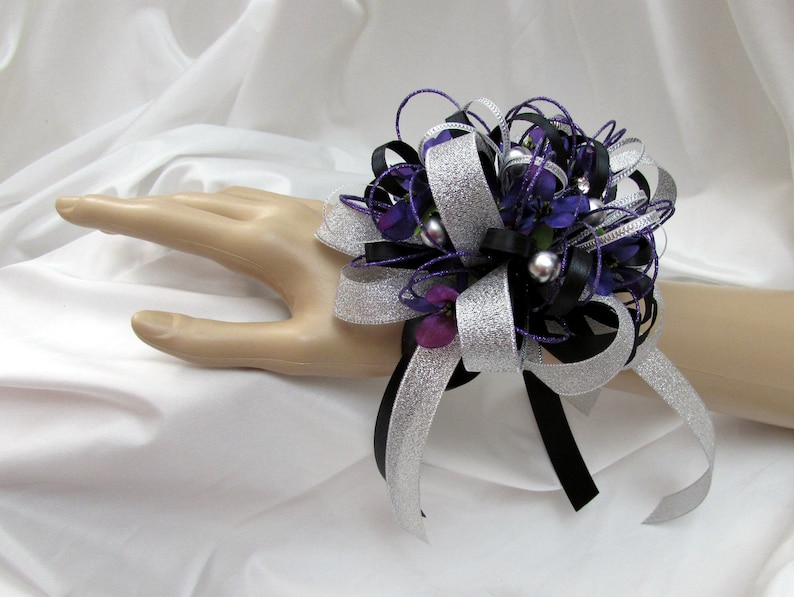 Purple and Black Prom Wrist Corsages | Etsy