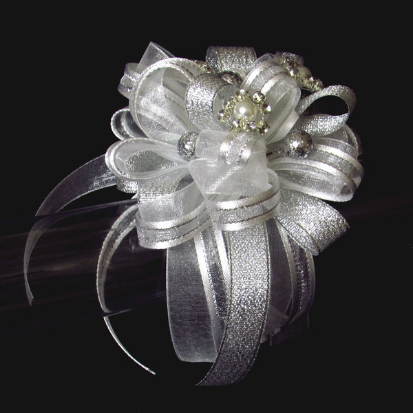 White and Silver Wrist Corsage