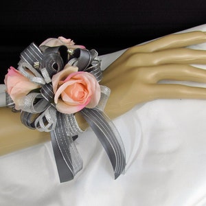 Pink and Gray Wrist Corsage - Etsy