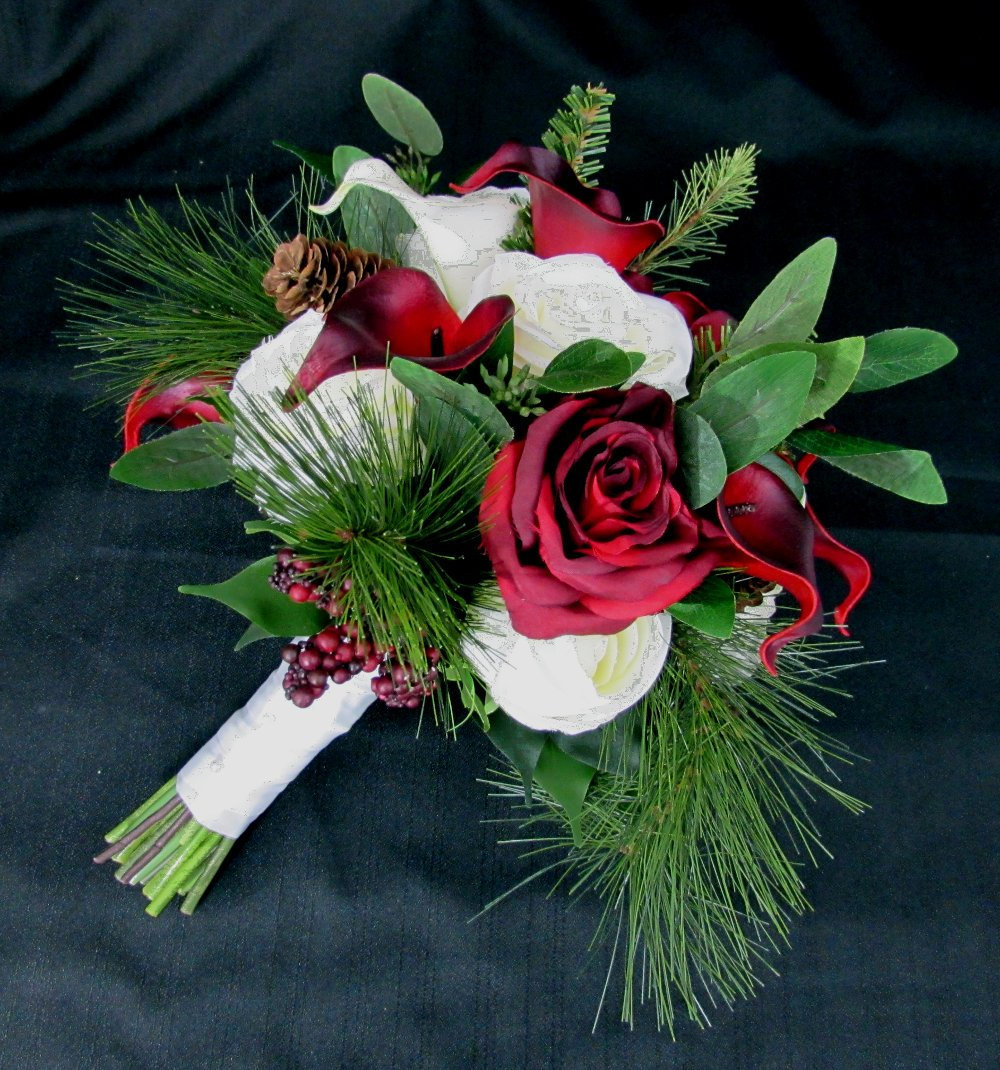Silk Red White Pine Bouquet