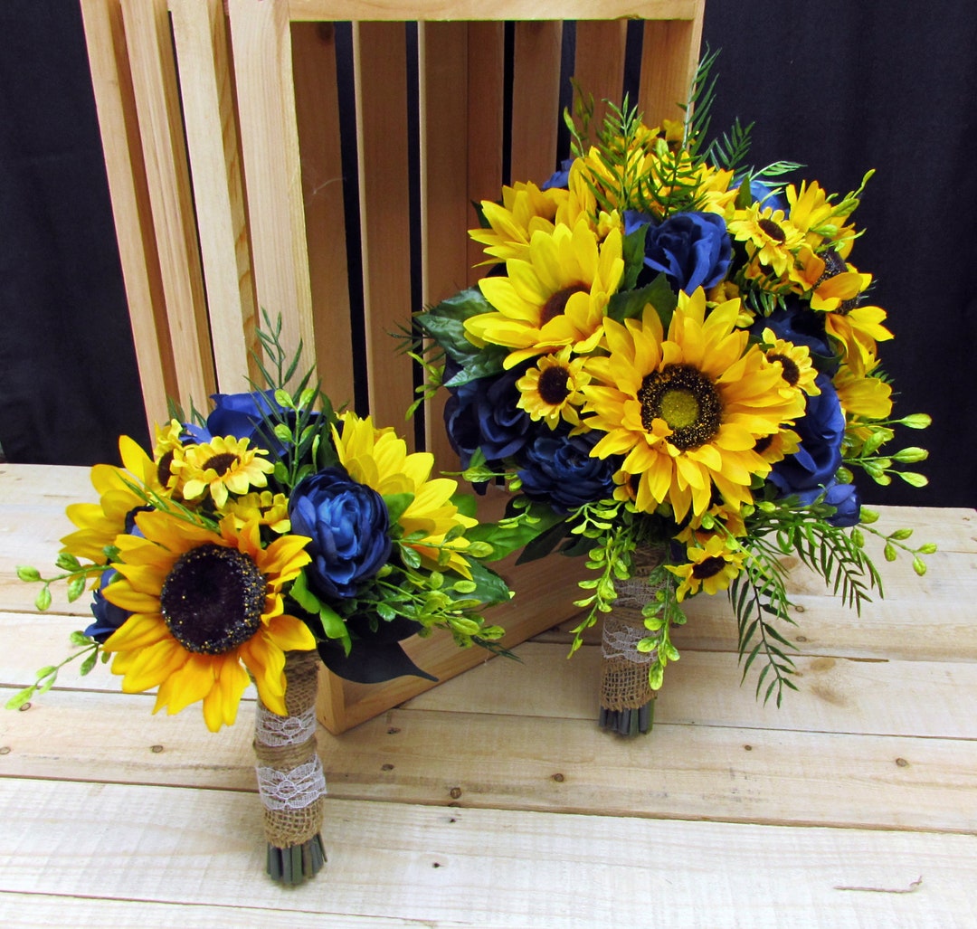 Rustic Sunflower and Royal Blue Silk Wedding Floral - Etsy