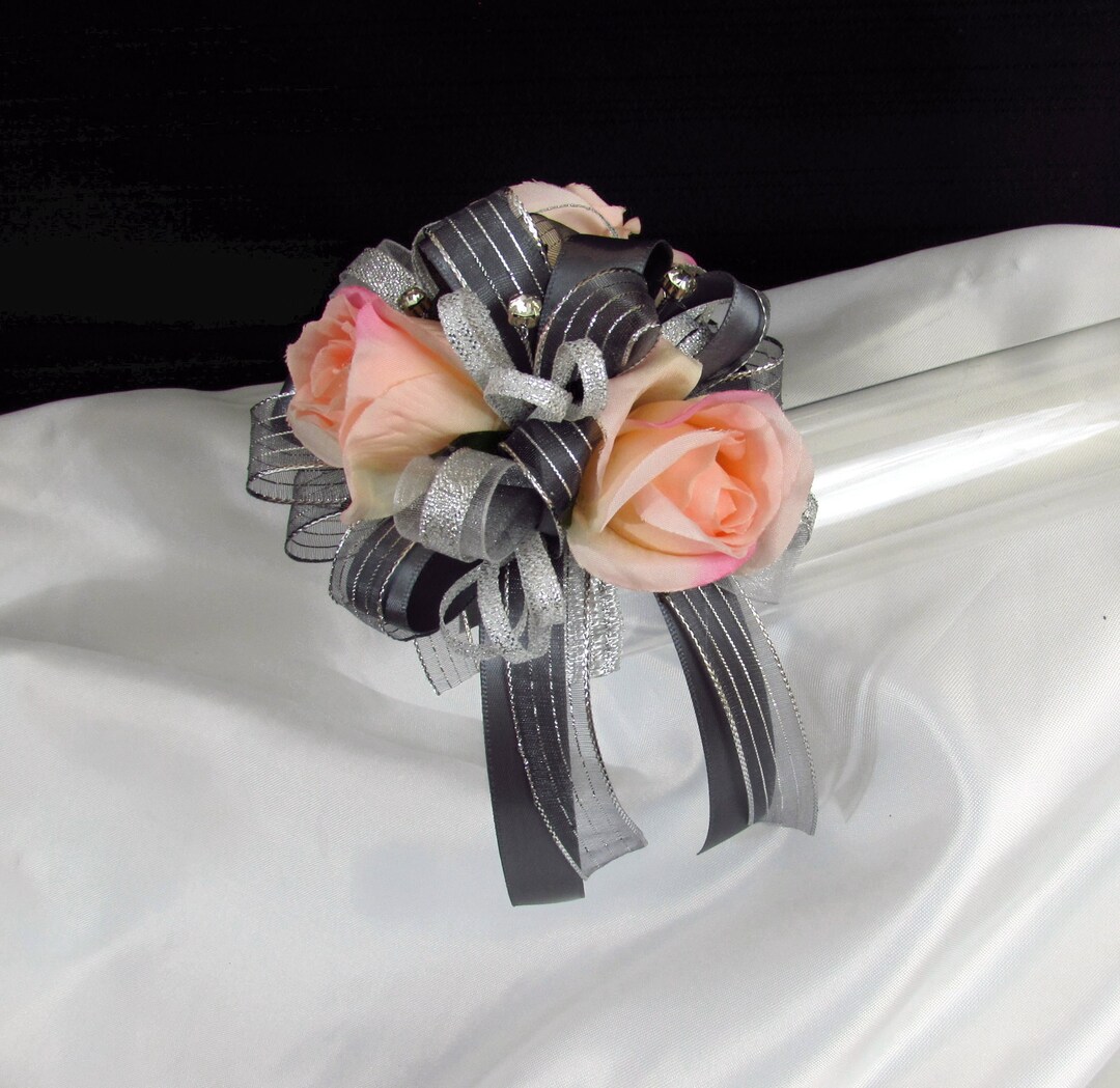 Pink and Gray Wrist Corsage - Etsy