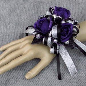 Purple Rosebud and Silver Wrist Corsage