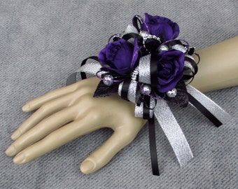 Purple Rosebud and Silver Wrist Corsage
