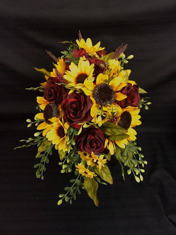 Sunflower and red rose wedding bouquet Clearance