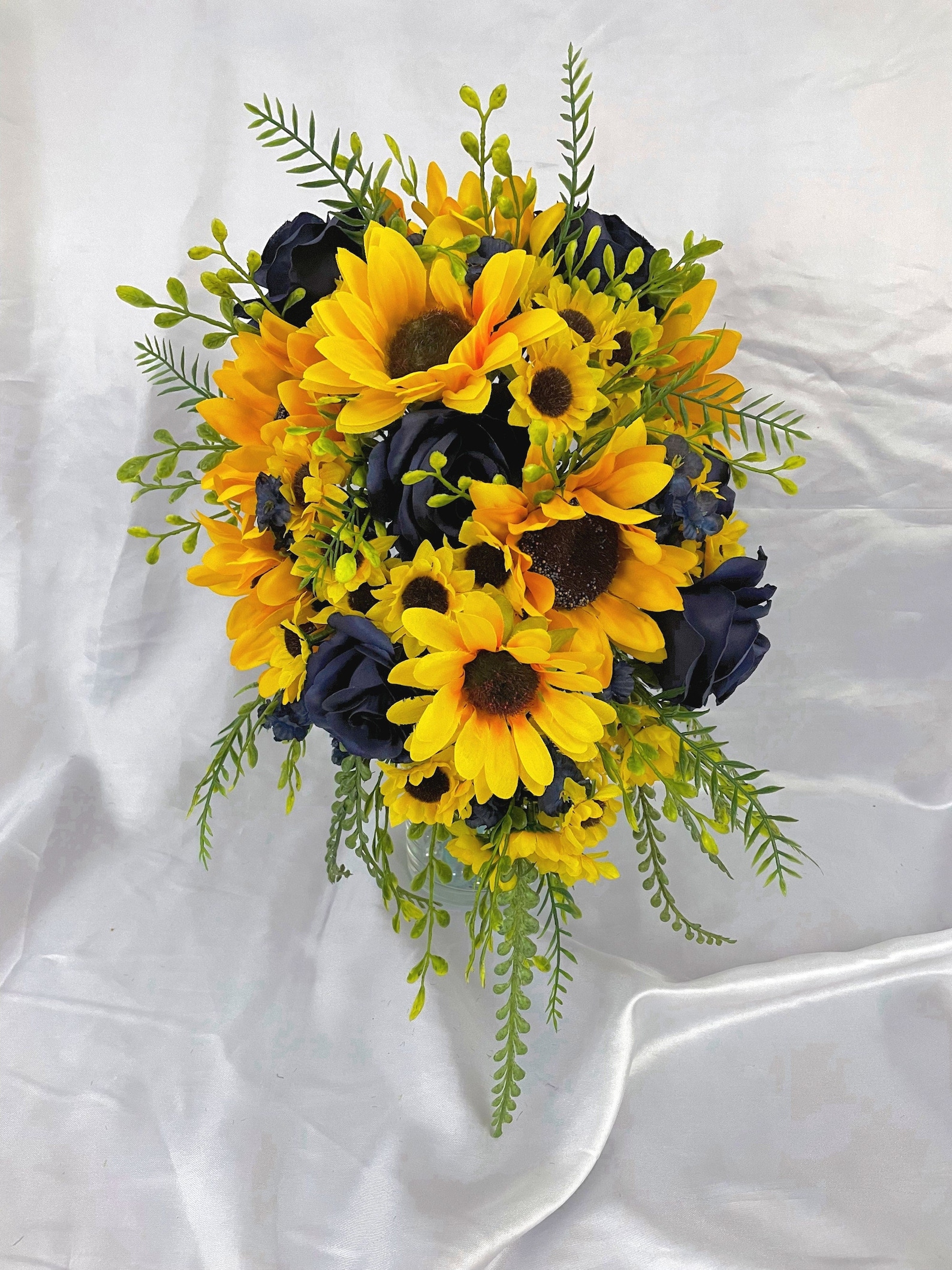 Sunflower and Navy Roses Wedding Floral Bridal Bouquet Etsy