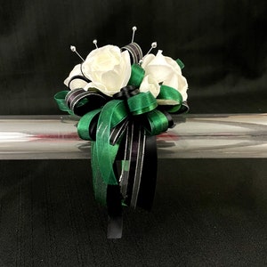 Green and Black Wrist Corsage or Boutonniere