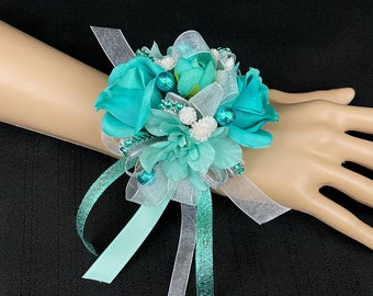 Turquoise Silk Rosebud Wrist Corsage or Boutonniere
