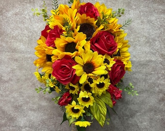 Sunflower and Red Rose Wedding Floral