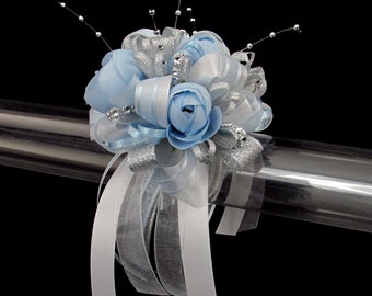 Light Blue and Silver Wrist Corsage