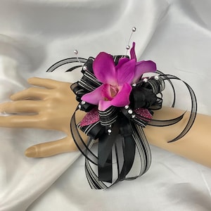 Fuchsia Realistic Orchid Wrist Corsage or Boutonniere, Prom, Wedding, HOCO, Formal Event