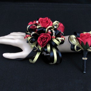 Red Black and Gold Wrist Corsage - Etsy