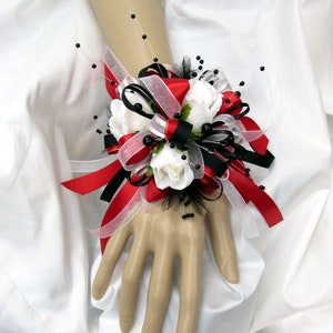 Red Black and White Wrist Corsage With Bling - Etsy