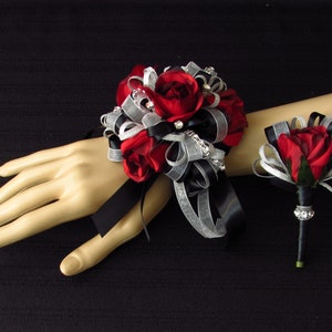 Black and Red Rosebud Wrist Corsage | Etsy