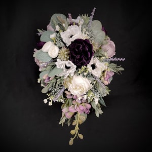 Cascading Eggplant and Dusty Lavender Bridal Floral