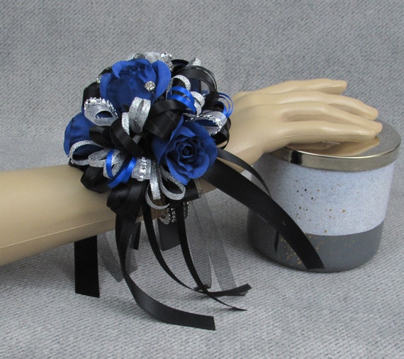 Royal Blue and Black Wrist Corsage - Etsy