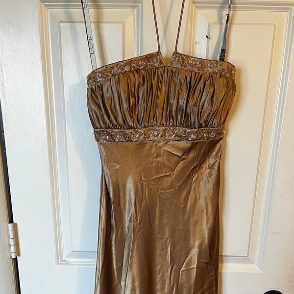 Gold Formal Dress Grecian-style Silky Strapless Column Style