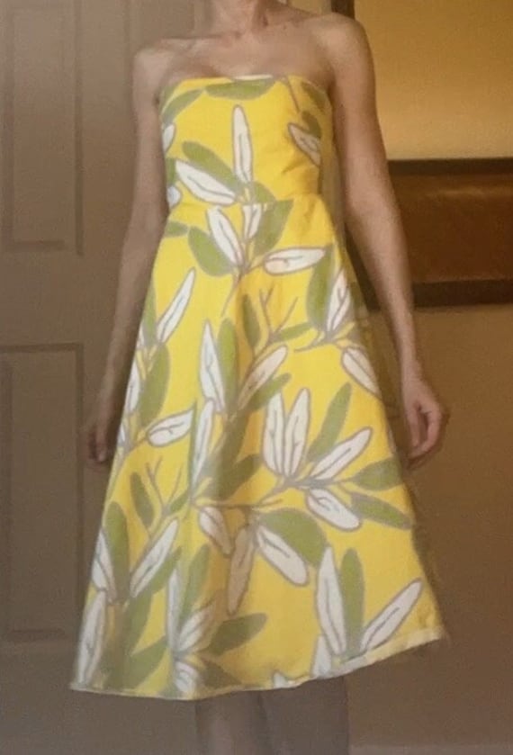 Tropical Dress Vintage Yellow Green Leaves