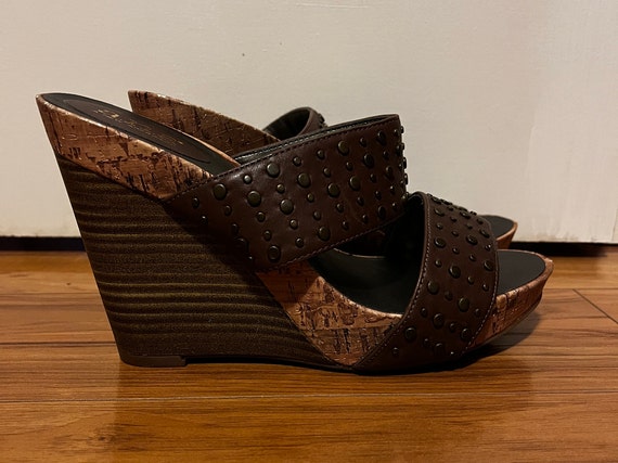 Sandals Leather Stud Wedge Slides - image 3